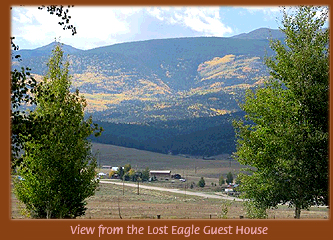Beautiful view of the Rocky Mountain foothills from the guest house vacation rental at Lost Eagle RV Park, Eagle Nest, NM